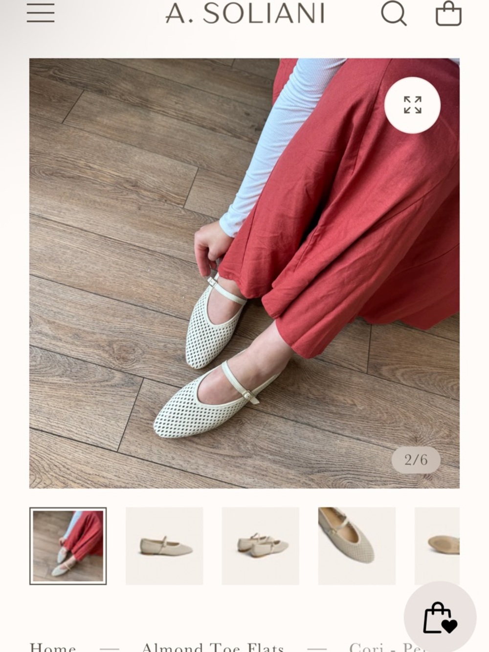 A. Soliani Cream Perforated Mary Jane Flats - Picture 2 of 2